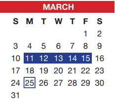 District School Academic Calendar for Tarrant Co J J A E P for March 2019
