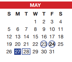 District School Academic Calendar for J A Hargrave Elementary for May 2019
