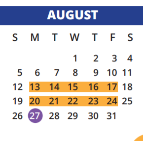 District School Academic Calendar for B F Adam El for August 2018