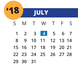 District School Academic Calendar for Kahla Middle School for July 2018