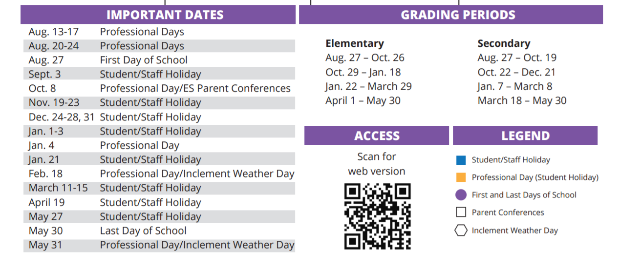 District School Academic Calendar Key for Black Elementary