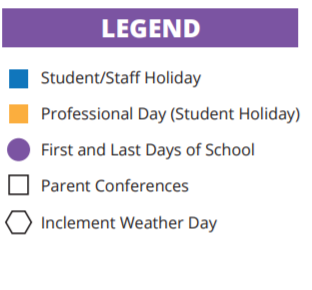 District School Academic Calendar Legend for Sampson Elementary