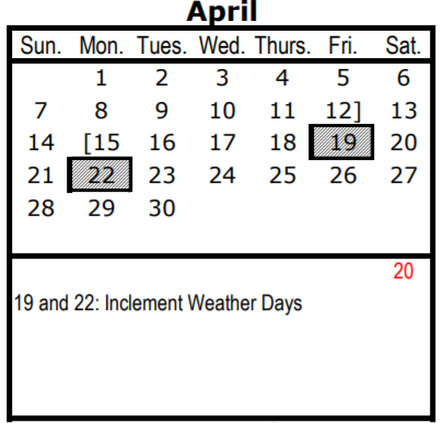 District School Academic Calendar for F G Botello Elementary School for April 2019