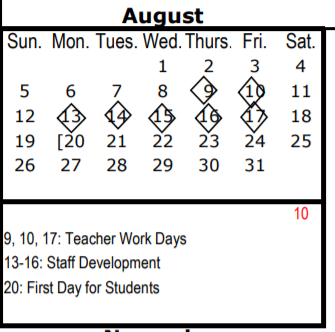 District School Academic Calendar for School For The Talented & Gifted for August 2018