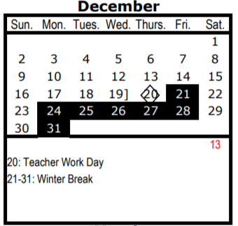 District School Academic Calendar for Irma Rangel Ywl School for December 2018