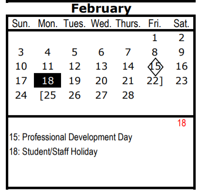 District School Academic Calendar for T W Browne Middle for February 2019