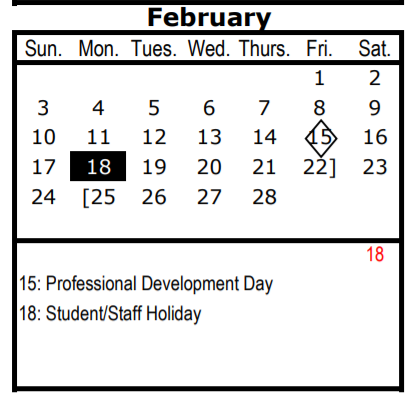 District School Academic Calendar for Robert L Thornton Elementary School for February 2019