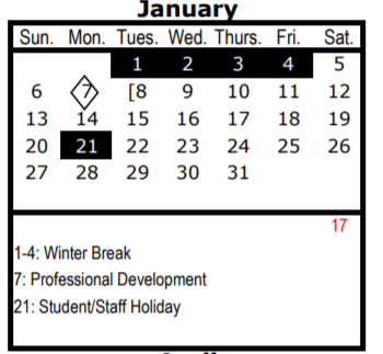 District School Academic Calendar for Boude Storey Middle for January 2019
