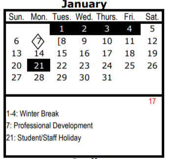 District School Academic Calendar for Arthur Kramer Elementary School for January 2019