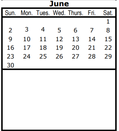 District School Academic Calendar for Tom W Field Elementary School for June 2019