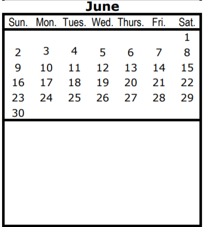 District School Academic Calendar for E H Cary Middle for June 2019