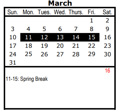 District School Academic Calendar for Seagoville Alternative Center for March 2019