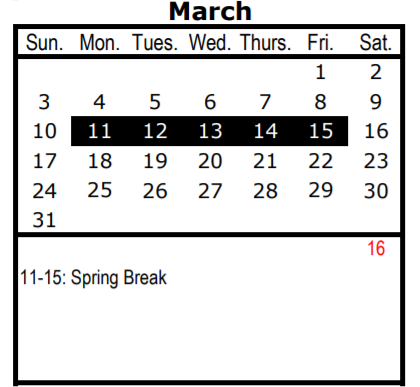 District School Academic Calendar for Benjamin Franklin Middle for March 2019