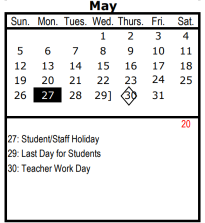 District School Academic Calendar for Arthur Kramer Elementary School for May 2019
