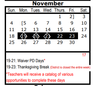 District School Academic Calendar for Juvenile Justice Aep for November 2018