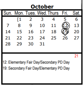 District School Academic Calendar for E H Cary Middle for October 2018