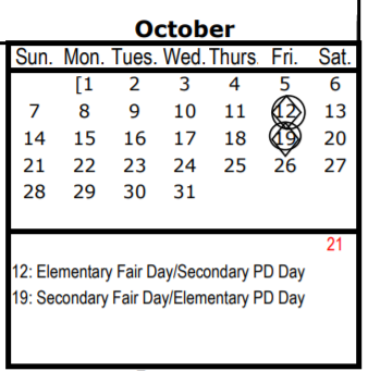 District School Academic Calendar for J Q Adams Elementary School for October 2018