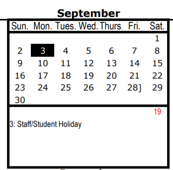 District School Academic Calendar for W E Greiner Middle for September 2018