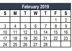 District School Academic Calendar for Tarrant Co J J A E P for February 2019