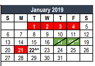 District School Academic Calendar for Tarrant Co J J A E P for January 2019