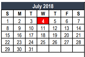 District School Academic Calendar for Weldon Hafley Development Center for July 2018