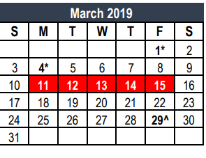 District School Academic Calendar for Tarrant Co J J A E P for March 2019
