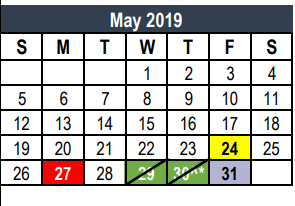 District School Academic Calendar for Tarrant Co J J A E P for May 2019
