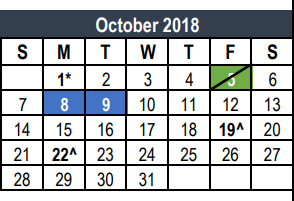 District School Academic Calendar for Saginaw High School for October 2018