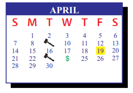 District School Academic Calendar for J J A E P for April 2019