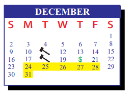 District School Academic Calendar for J J A E P for December 2018