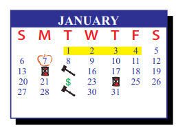 District School Academic Calendar for J J A E P for January 2019