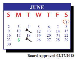 District School Academic Calendar for J J A E P for June 2019