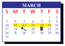 District School Academic Calendar for J J A E P for March 2019