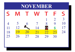 District School Academic Calendar for J J A E P for November 2018