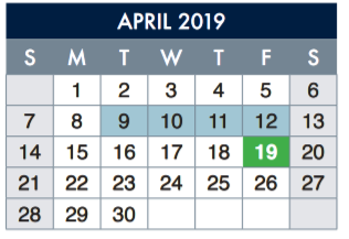 District School Academic Calendar for Occupational Ctr for April 2019