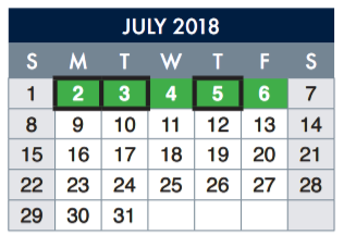 District School Academic Calendar for Cooley Elementary for July 2018