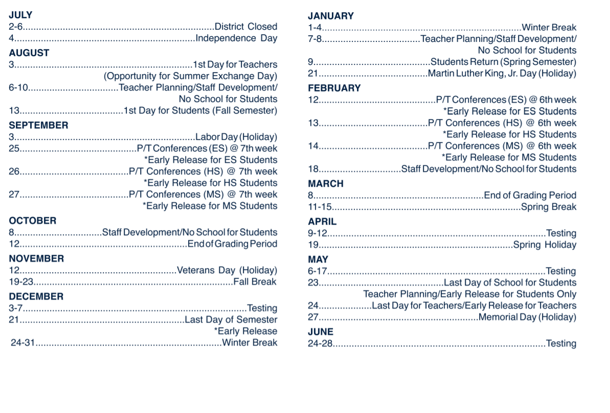 District School Academic Calendar Key for E-2 Central NE El Don't Use