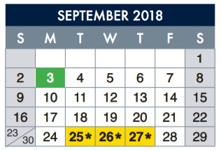District School Academic Calendar for Richardson Middle for September 2018