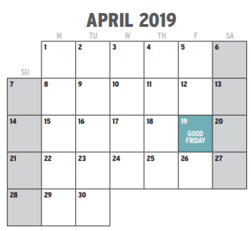 District School Academic Calendar for Oaklawn Elementary for April 2019