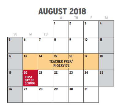 District School Academic Calendar for Tanglewood Elementary for August 2018