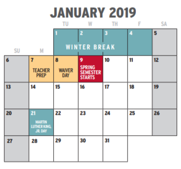 District School Academic Calendar for Ctr For New Lives for January 2019