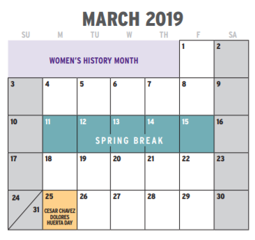 District School Academic Calendar for Assessment Ctr for March 2019