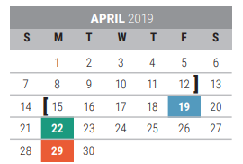 District School Academic Calendar for Collin Co J J A E P for April 2019