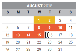 District School Academic Calendar for Collin Co J J A E P for August 2018