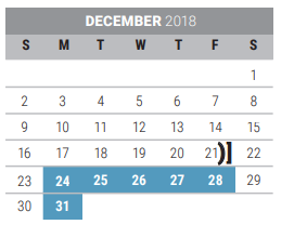 District School Academic Calendar for Pink Elementary for December 2018