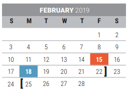 District School Academic Calendar for Collin Co J J A E P for February 2019