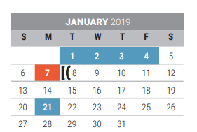 District School Academic Calendar for Collin Co J J A E P for January 2019