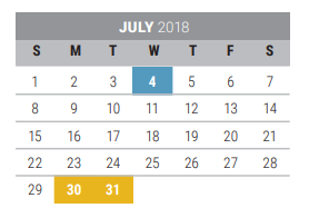 District School Academic Calendar for Collin Co J J A E P for July 2018