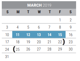 District School Academic Calendar for Taylor Elementary for March 2019