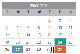 District School Academic Calendar for Taylor Elementary for May 2019